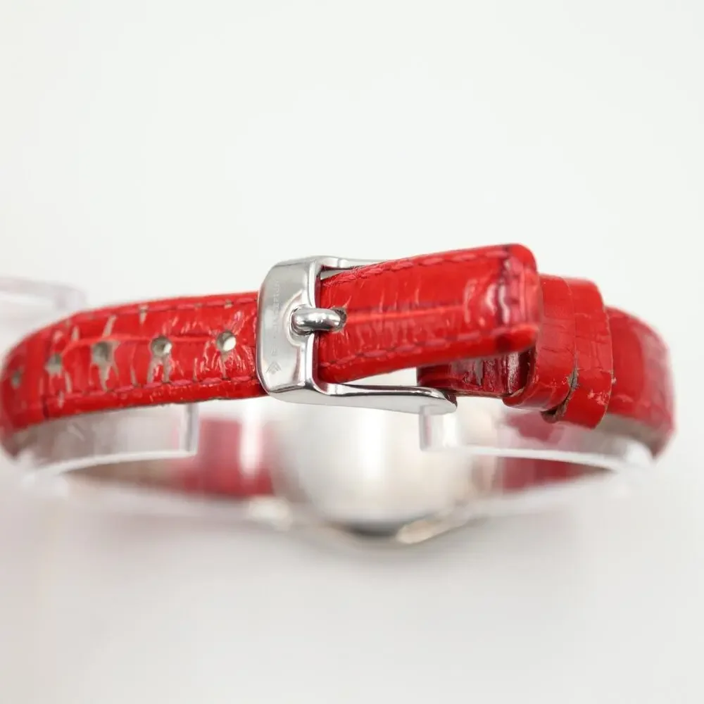 Vintage 1996 Guess Striped MOP Watch 22mm Oval Dial Red Leather w New Battery